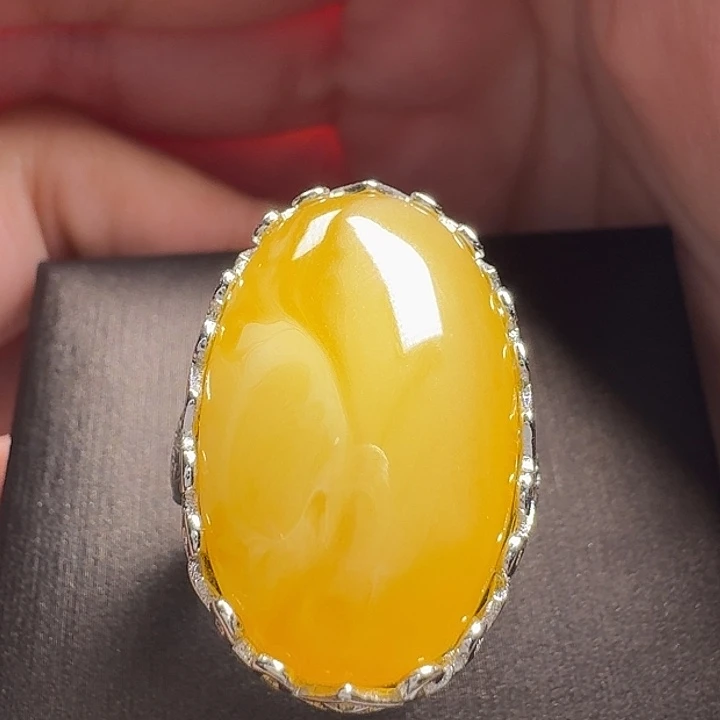 蜜蜡银S925镶嵌戒指戒指