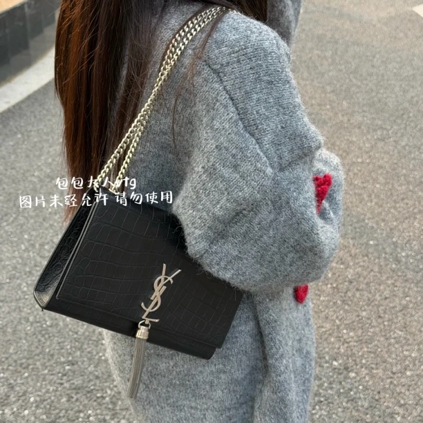 95新 YSL/圣罗兰 中号鳄压流苏kate单肩包