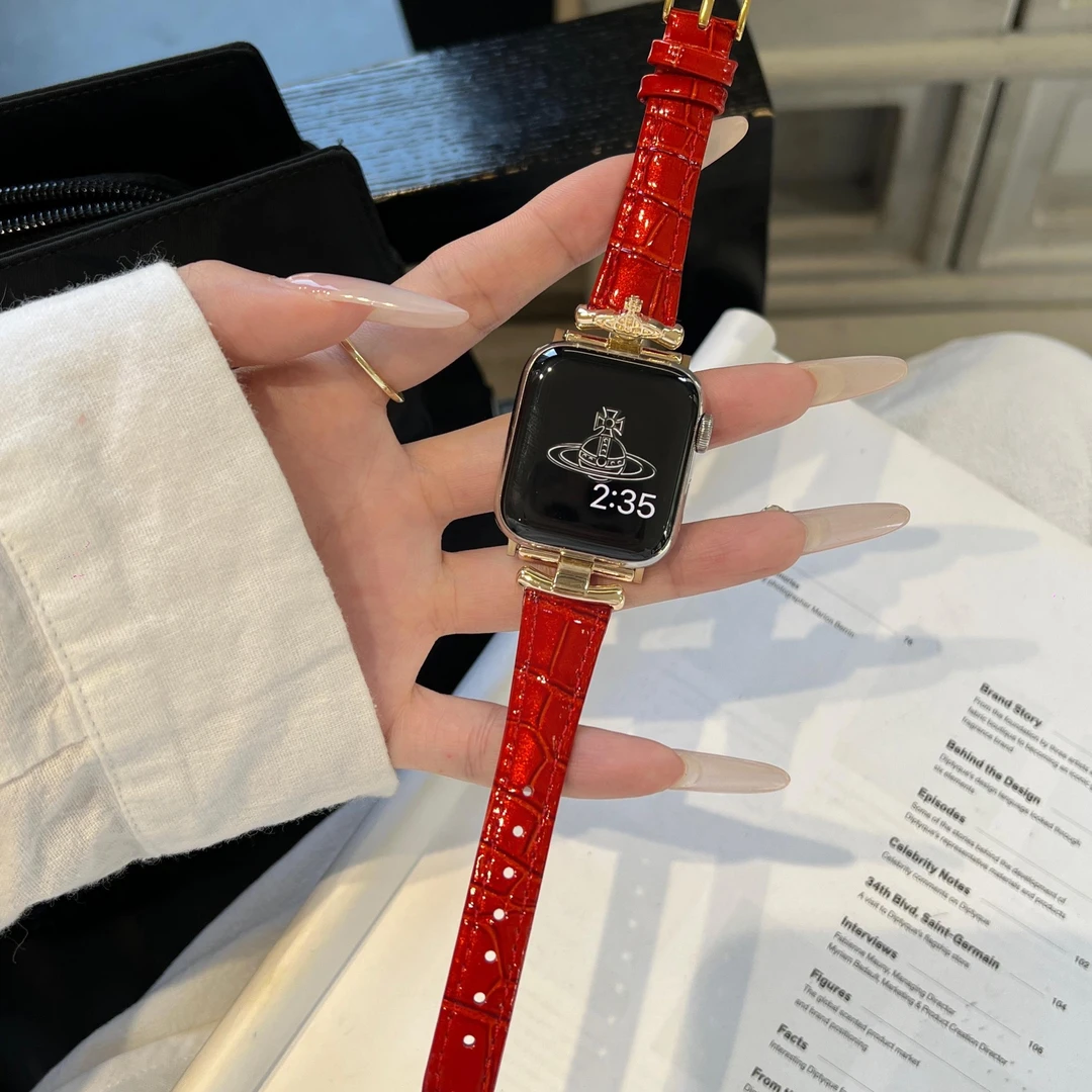西太后圆鳄真皮表带适用苹果Apple手表腕带iwatchs10s9代se678代