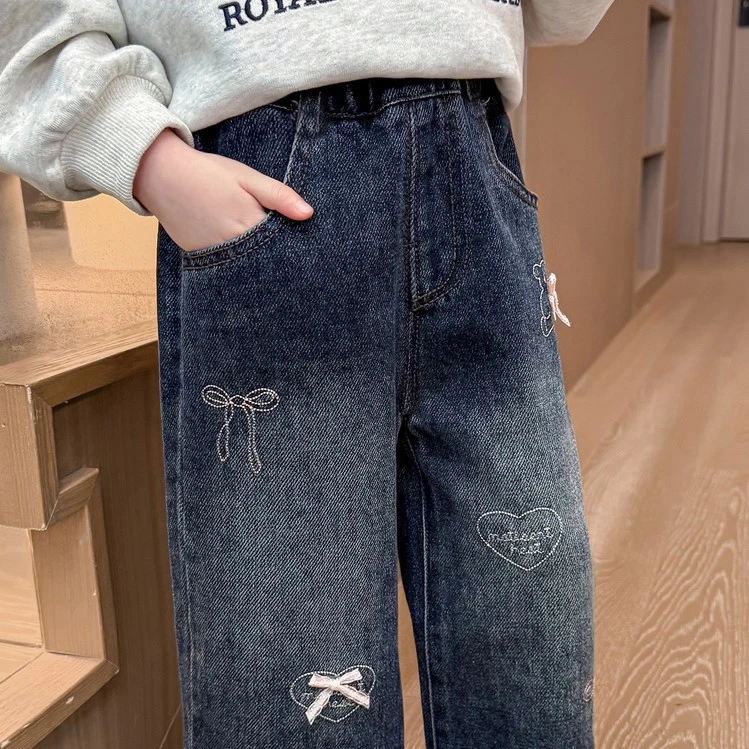 女童秋季高腰长裤牛仔裤2025新款女宝宝洋气直筒时尚潮流秋百搭裤