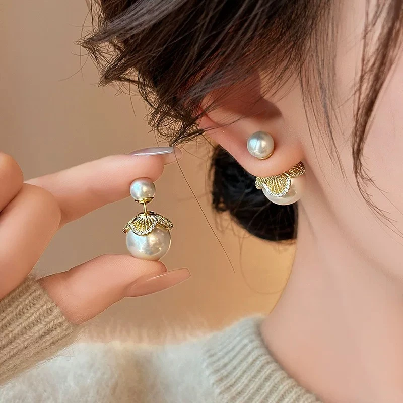 铜合金合成锆石耳饰 C462高级珠珠耳饰