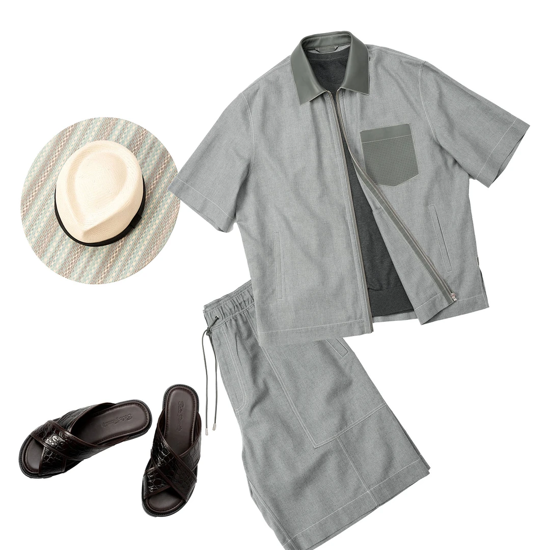 【新款上架-度假兿松弛风拼皮套装】桑蚕丝亚麻夏季穿着吸湿排汗