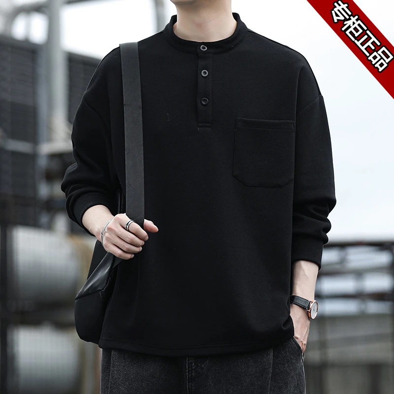 鄂尔多斯市产春秋季休闲男士宽松体恤圆领长袖卫衣时尚中青年上衣