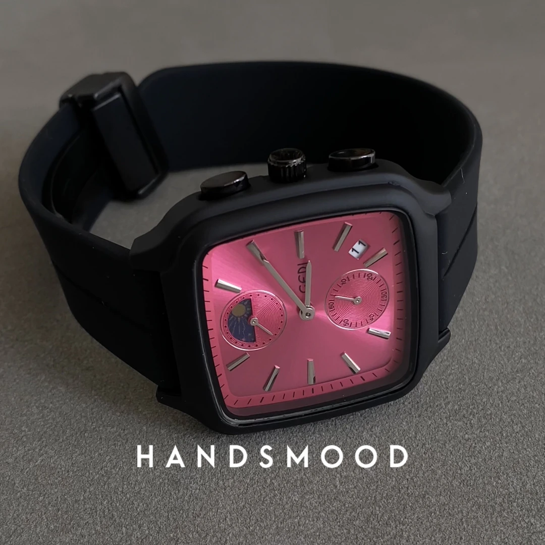 handsmood 黑玫红甜酷风日月设计时尚个性潮流磁吸扣女士手表