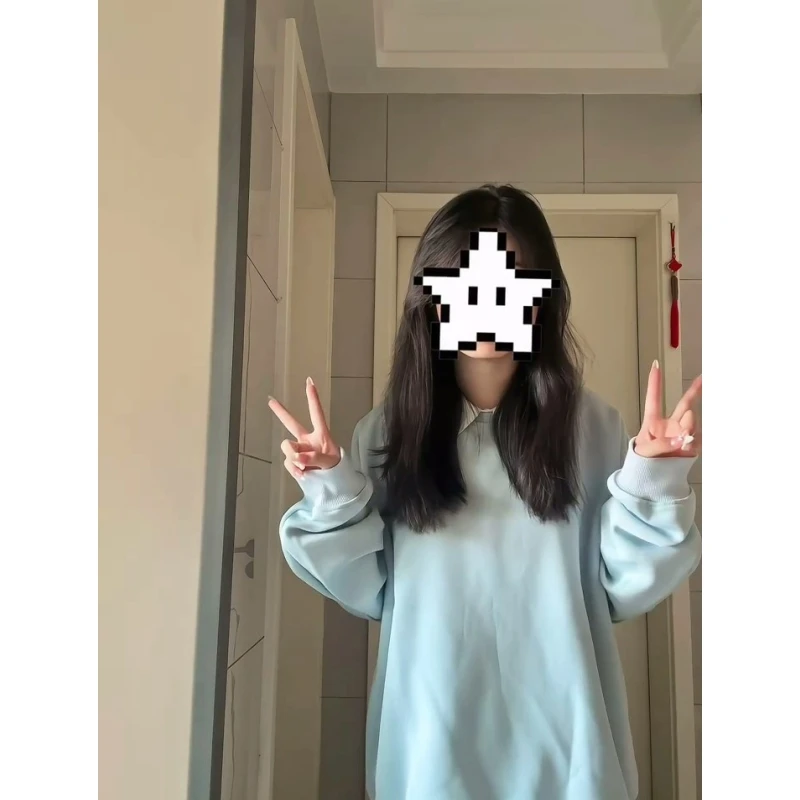 简约圆领长袖卫衣女秋季新款宽松休闲风叠穿神器慵懒百搭套头上衣