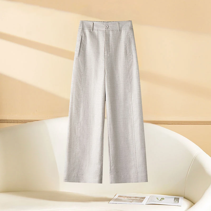 天丝亚麻阔腿裤女夏季轻薄2025新款小个子显瘦垂感棉麻九分直筒裤