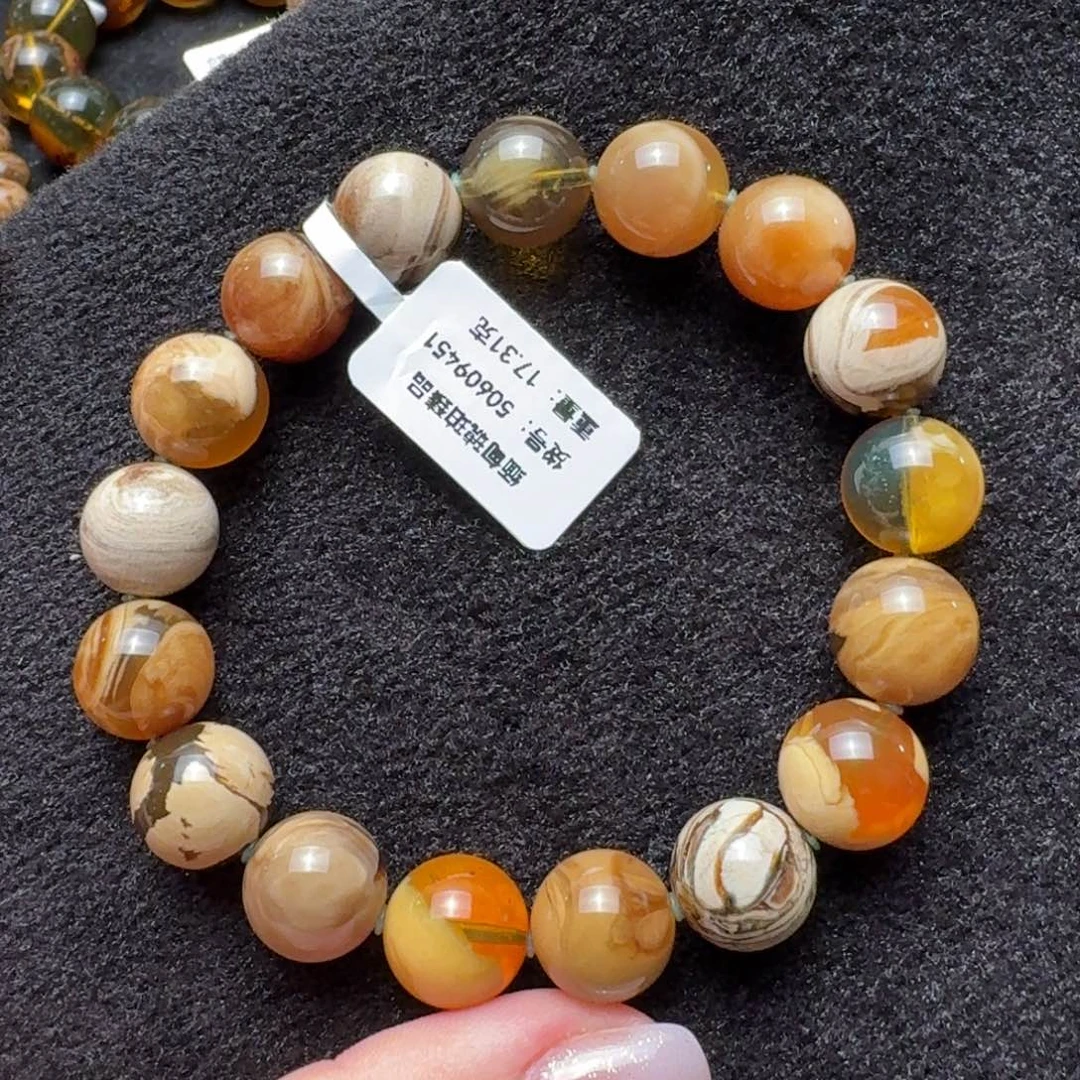 琥珀未镶嵌珠宝奇石12mm精品溶洞蜜宝单圈
