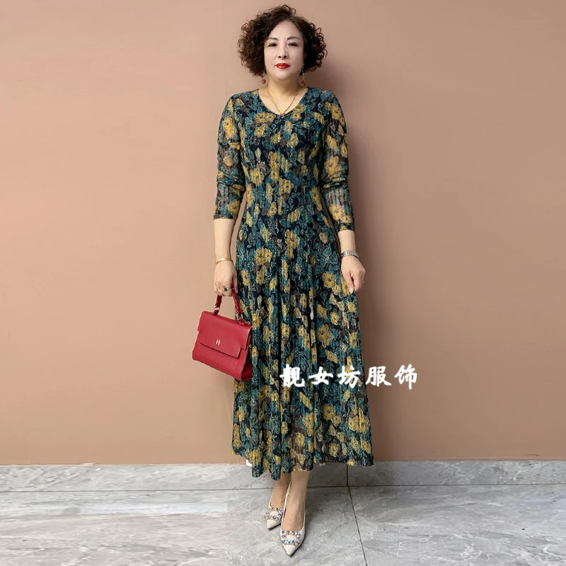 加大码200斤连衣裙夏季新款收腰显瘦大码长裙洋气花色弹力大摆裙