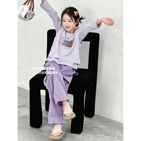 【1017】天妈2025春季亲子装女中大童韩版运动休闲百搭真两件T恤