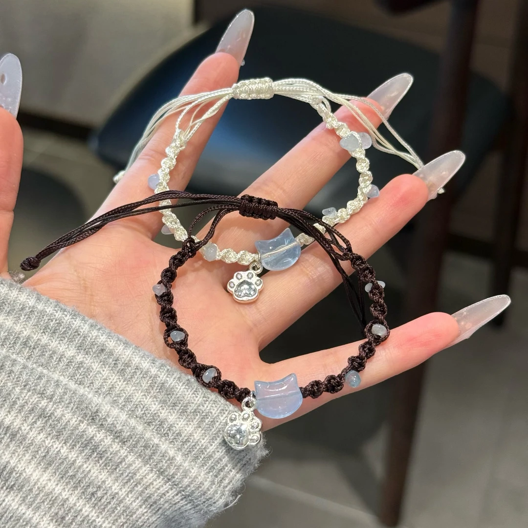 非金属树脂手链 手工编织小猫咪猫爪吊坠手链小众ins闺蜜情侣礼物