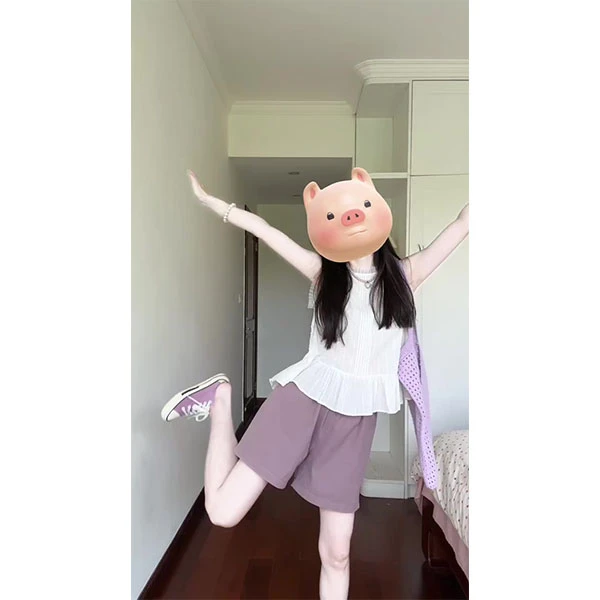 夏装搭配一整套小个子法式甜美超好看小飞袖衬衫紫色短裤两件套装
