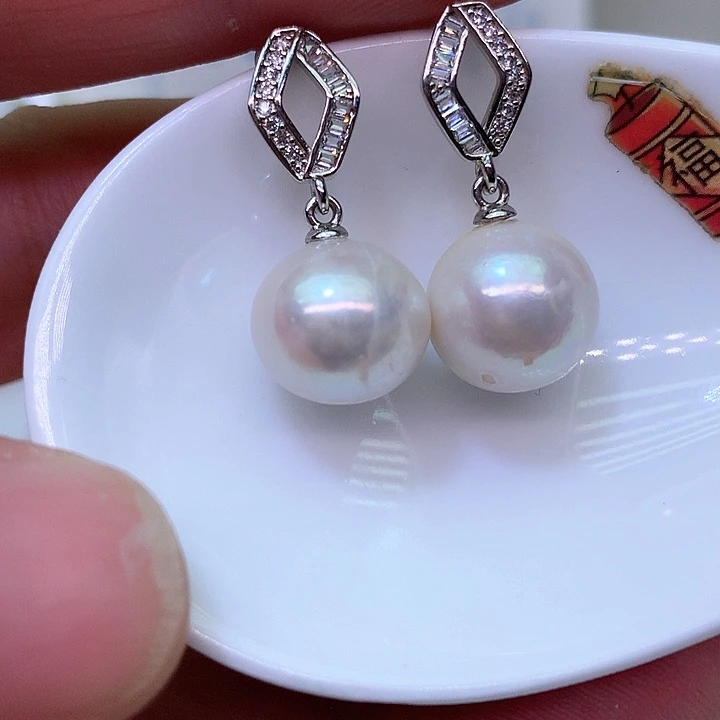 银S925镶嵌耳饰淡水珍珠