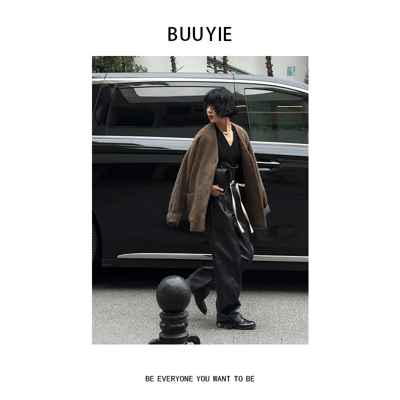 BUUYIE 25SS【冬日摩洛哥】氛围感廓形V领羊毛外套 2470581