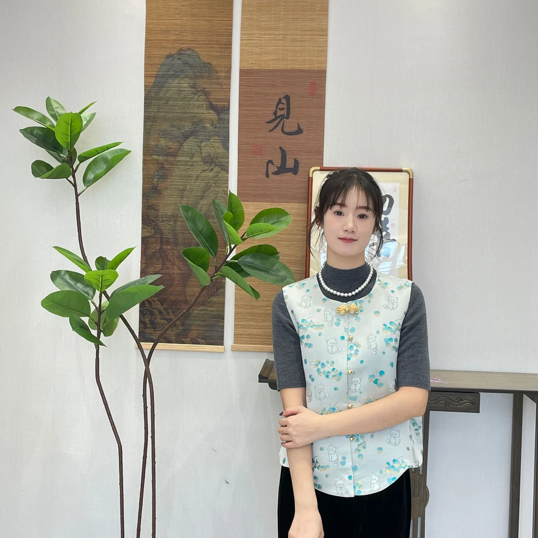 【初喜专属】新中式复古马甲时尚显白秋日来信小猫图案