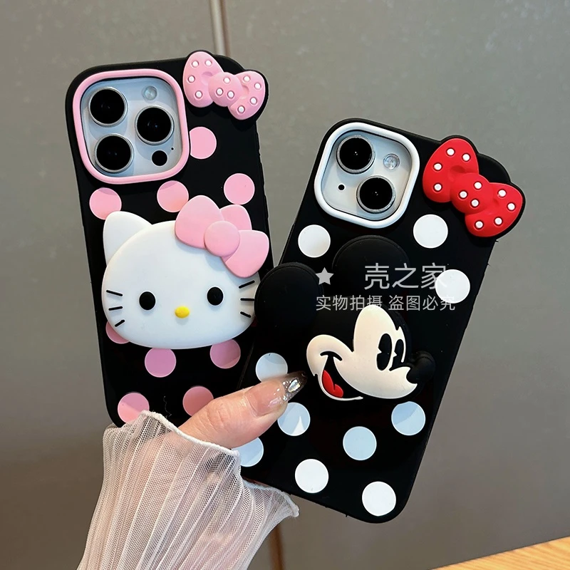 波点蝴蝶结米奇KT支架适用苹果16promax手机壳女款15全包14可爱13