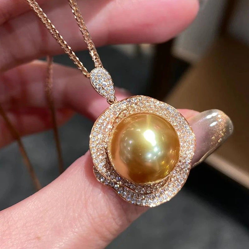 铜合金项链 海贝珠16-17mm浓金三生三世山茶花项链