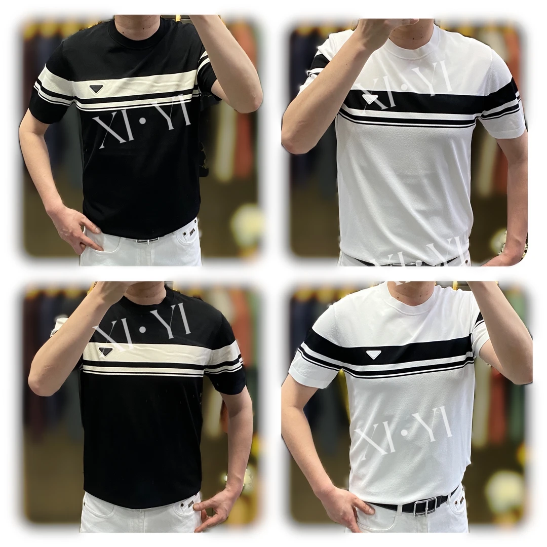 【XI.YI/熙怡】男士夏季新款针织时尚撞色条纹休闲短袖圆领T恤 8825