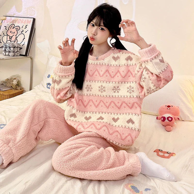 少女珊瑚绒睡衣秋冬季2025新款13加厚初中生15岁大童法兰绒家居服