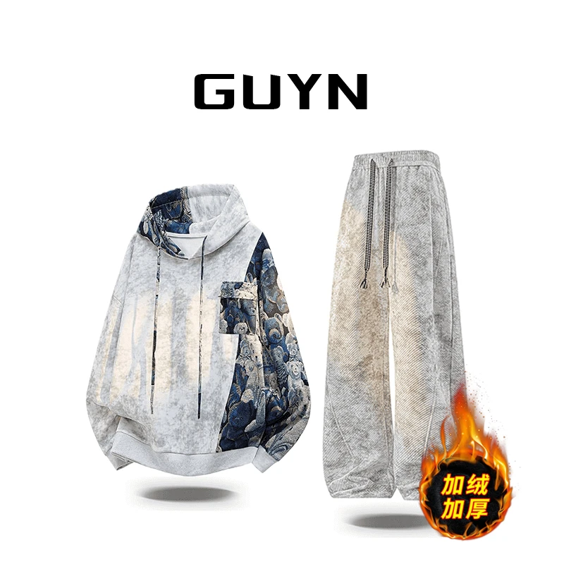 【品牌正品现货】GUYN秋冬季新款连帽扎染国风卫衣套头上衣痞帅男装