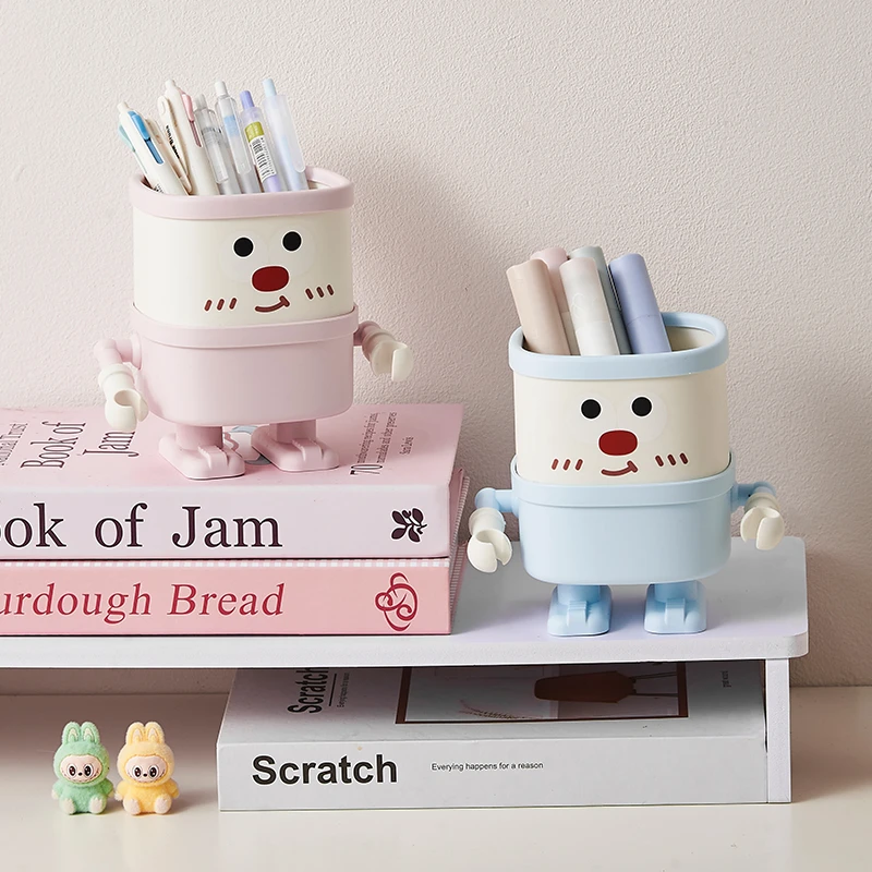 可爱小雪人收纳盒家用创意大容量杂物收纳筐学生桌面萌趣卡通笔筒