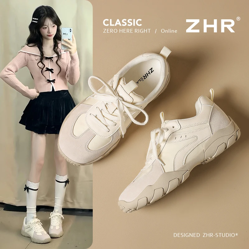 ZHR/则则真皮德训鞋女头层猪皮秋季透气休闲鞋复古百搭耐磨阿甘鞋