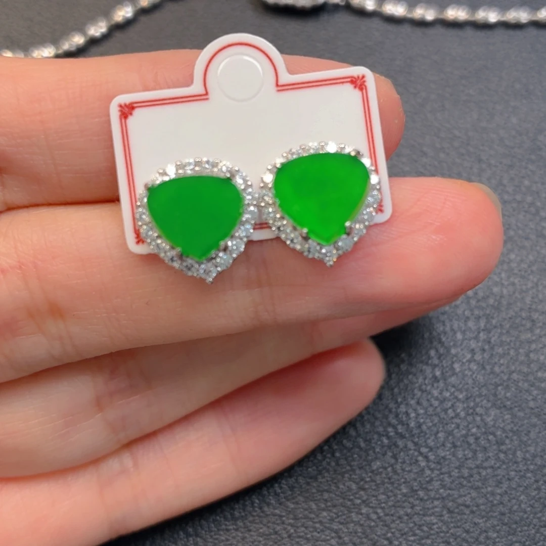 马***胎翡翠银S925镶嵌吊坠(不含链)耳钉