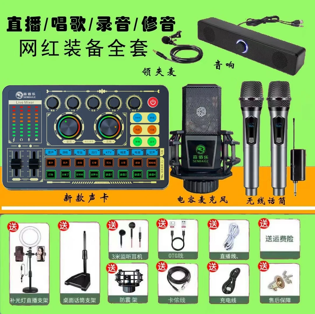 森佰乐F996声卡套装适用直播k歌 专业唱歌录音网红通用室内降噪