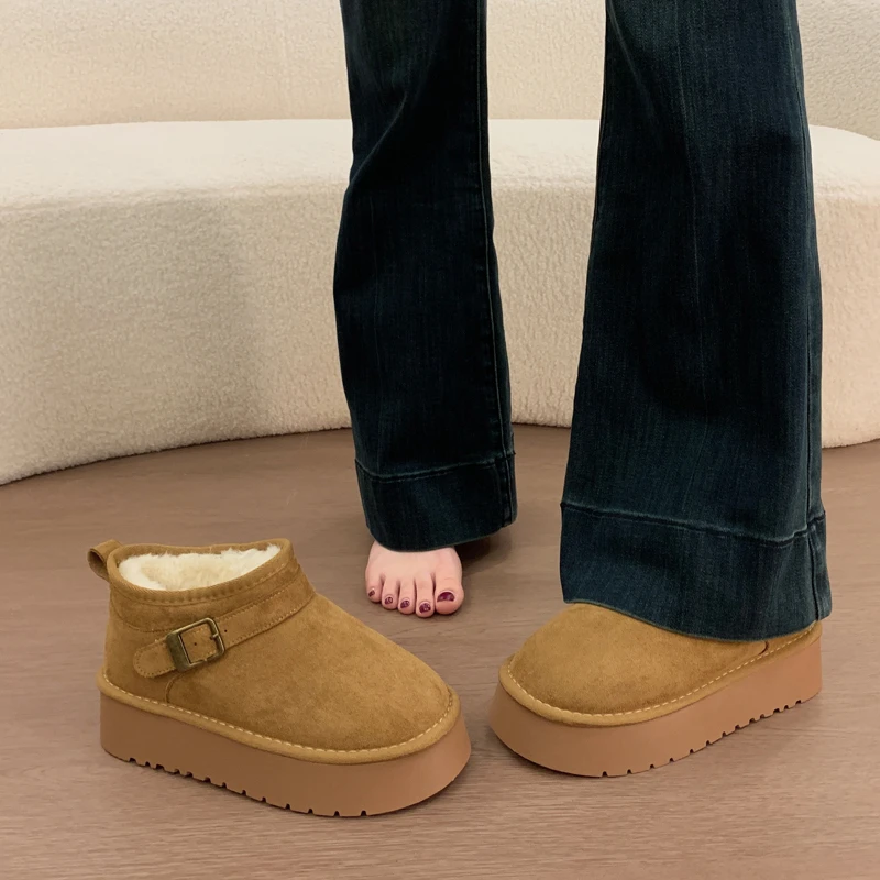 短筒加厚雪地靴女款厚底2025新款冬季勃肯鞋加绒短靴东北大棉鞋子