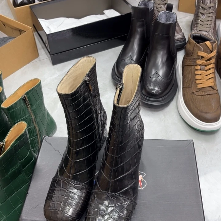 落***洒织物鳄鱼皮鳄鱼皮女靴36码