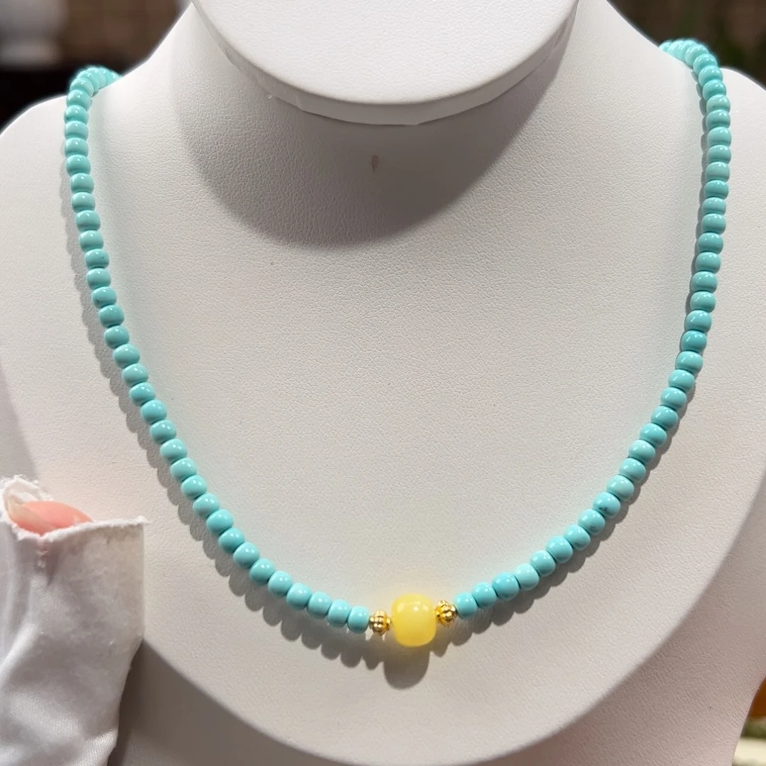 天然原矿绿松石未镶嵌老型锁骨链卡3++