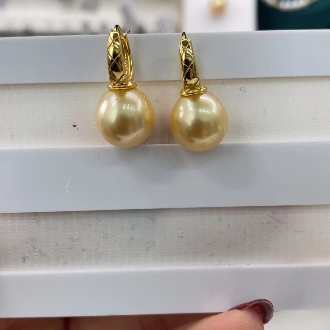 海水珍珠耳饰银S925镶嵌11-12m m