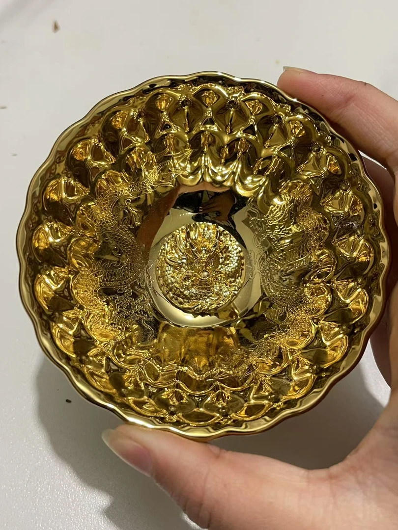 双龙戏珠镶嵌金龙茶具