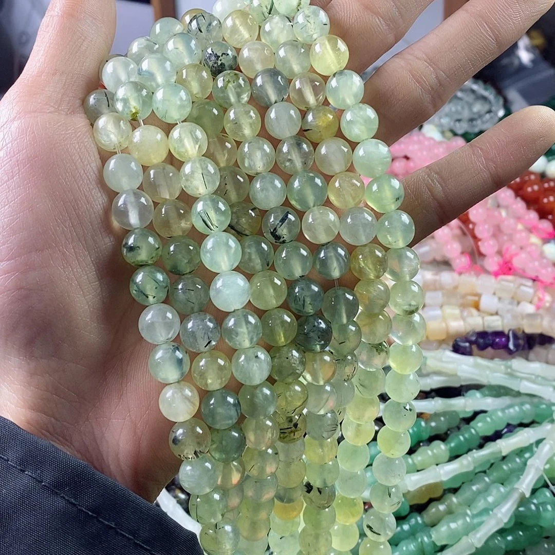 玛瑙/玉髓珠宝半成品合金一条天然9mm葡萄石圆珠A级