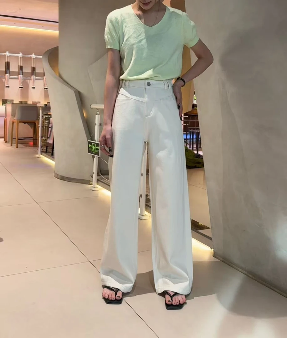 JUYU#时尚显瘦高腰阔腿裤#6056（裤长103cm）