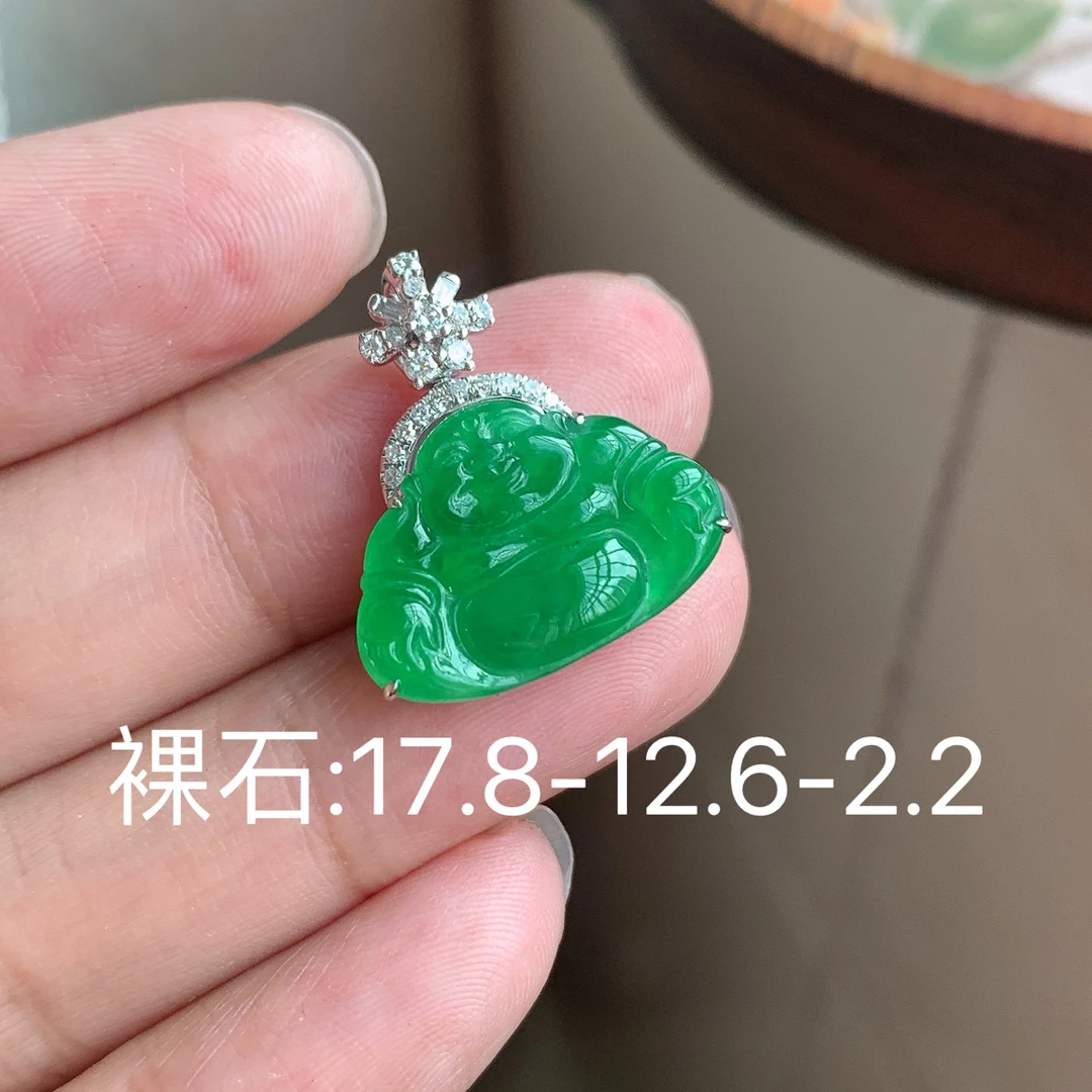 冰洋绿佛公吊坠天然缅甸翡翠A货18 K金镶嵌
