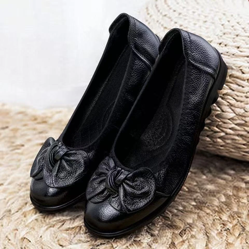 软底蝴蝶结民族风园头防滑中国风豆豆鞋单鞋妈妈鞋欧若动感风