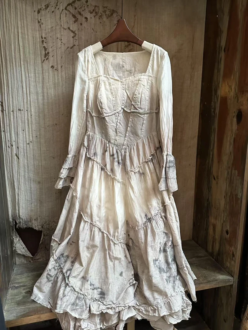 NatureDye 【美侖美奂】GL152768 原创设计植物染几何拼接连衣裙