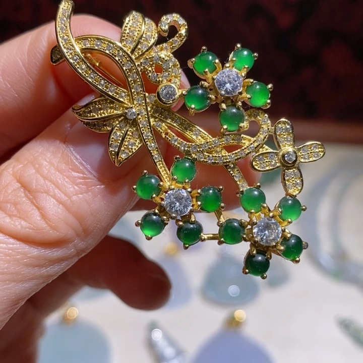 翡翠18K金镶嵌吊坠(不含链)