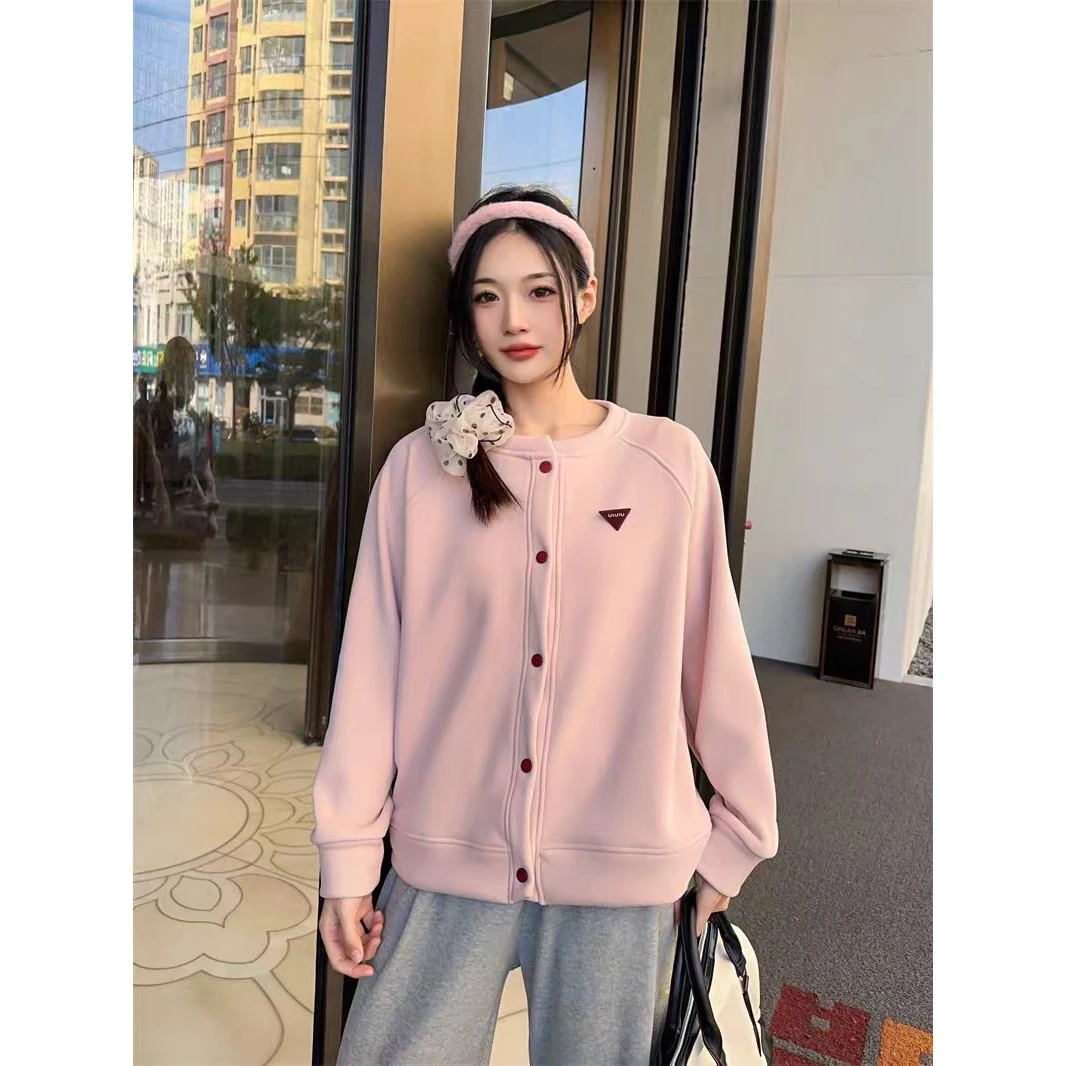 H46保暖开衫女2024冬季新款韩版卫衣百搭防风外套外搭上衣打底衫