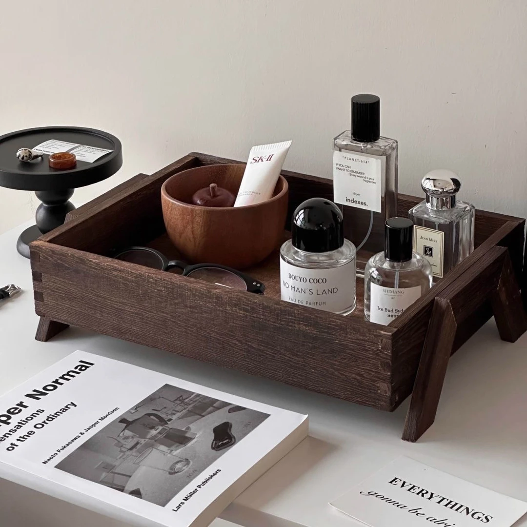 复古ins长方形实木收纳盘客厅茶几桌面收纳盒杂物整理置物托盘TJ