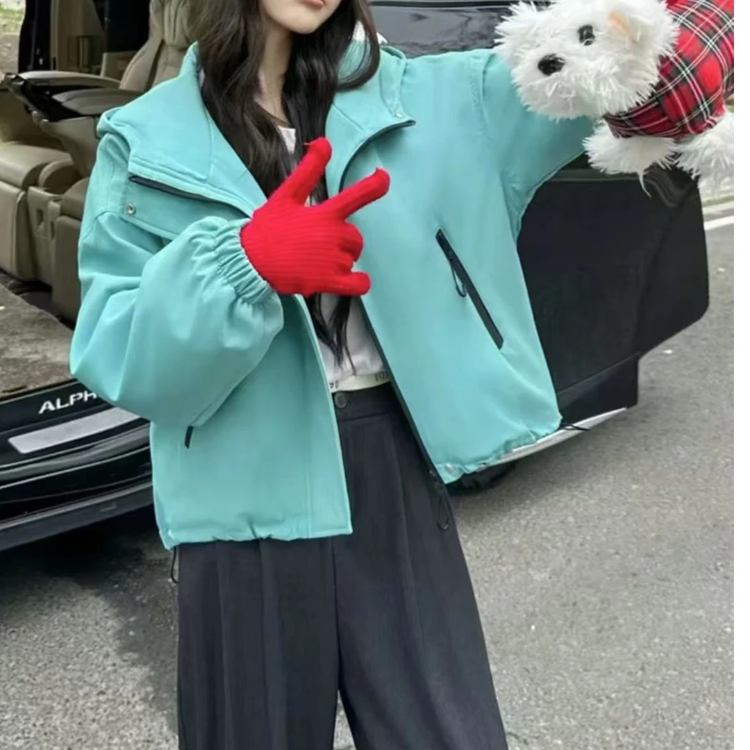 秋冬新款显瘦连帽冲锋衣夹棉时尚休闲百搭轻薄外套女上衣2462长55