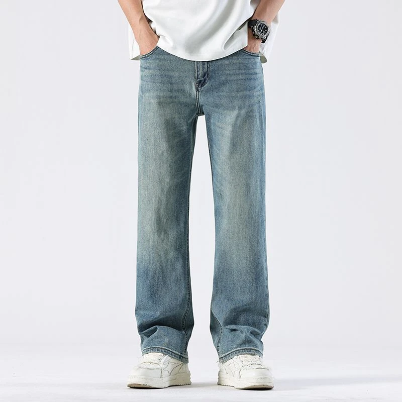 男式牛仔裤直筒春季新款男士四面弹阔腿宽松百搭高级感潮流长裤子
