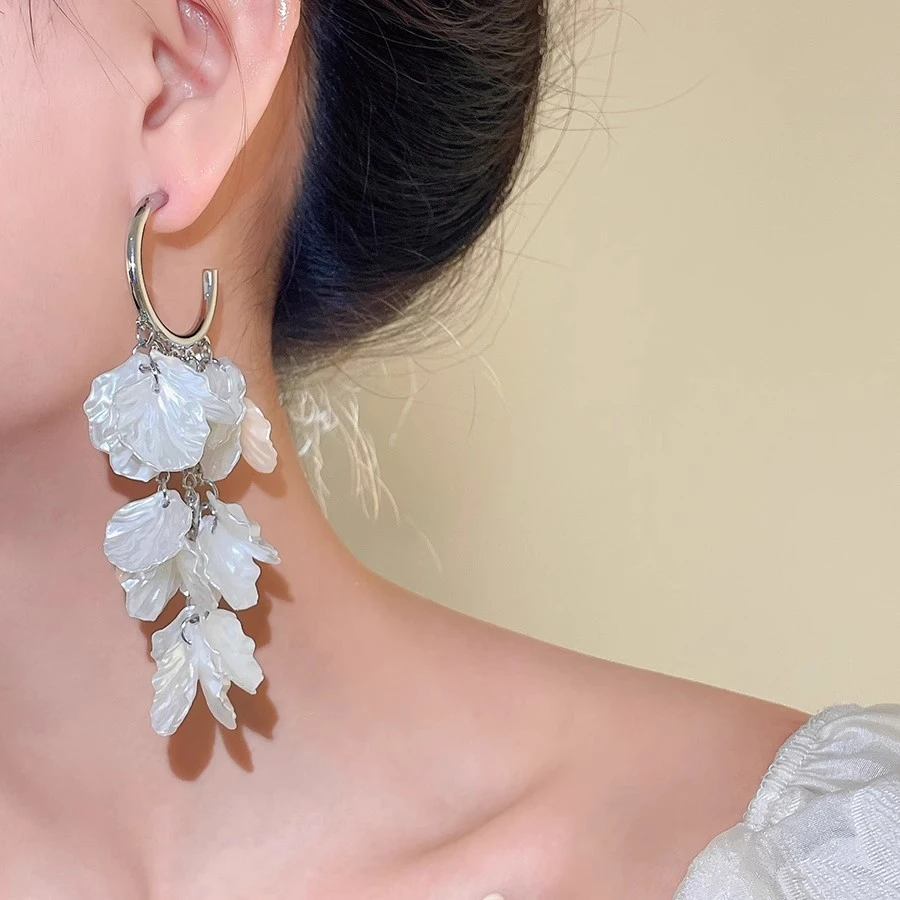 铜合金耳饰 气质超仙花流苏耳环长款小众耳坠高级感度假FTSP23