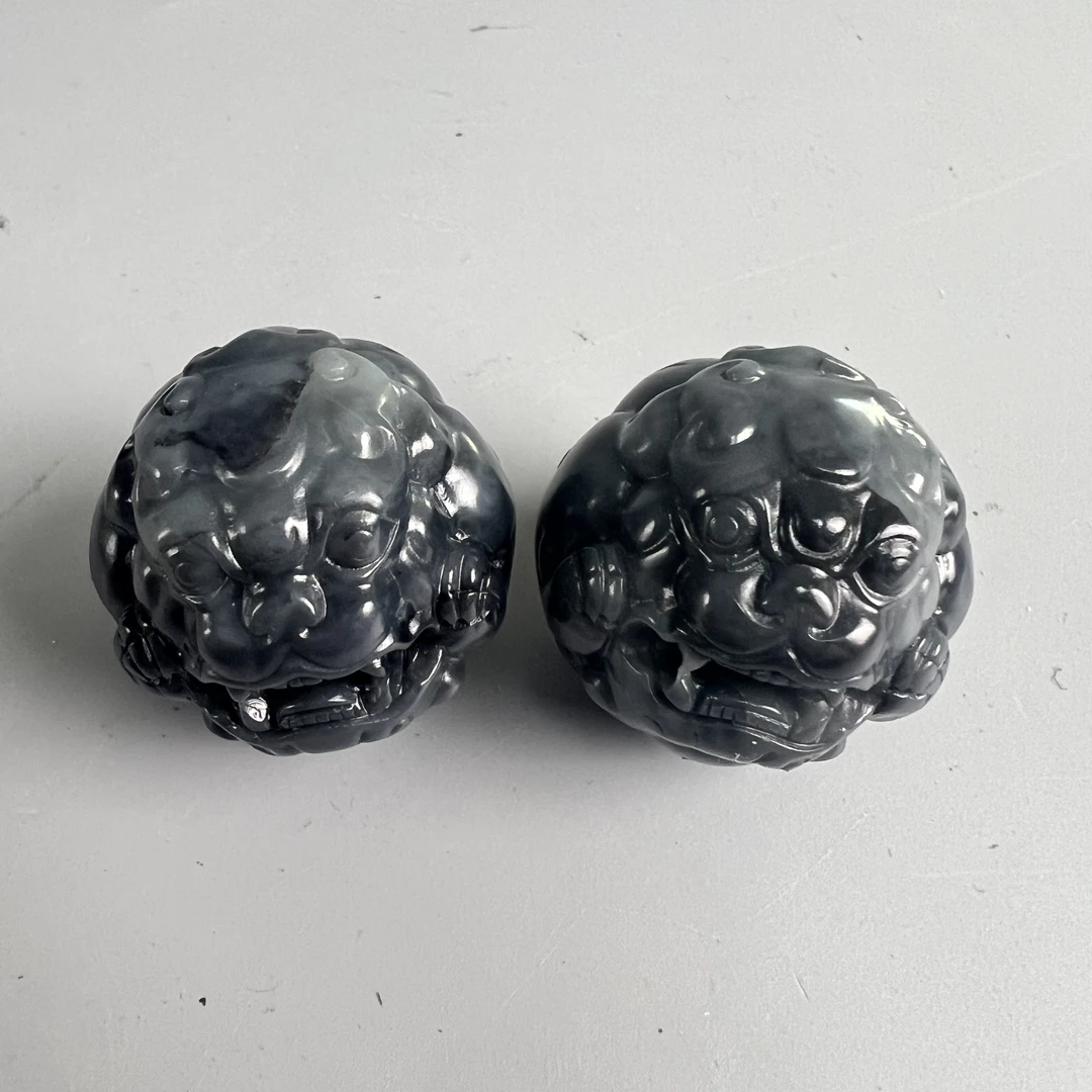 和田玉瑞兽玉狮子一对-M25FS001A89-30