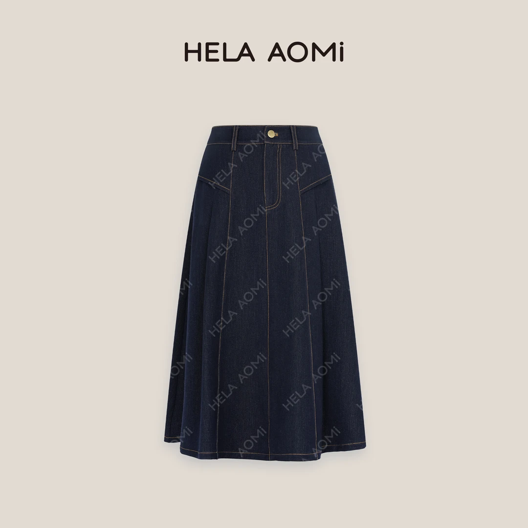 HELAAOMI“明线牛仔裙”半身裙百搭休闲A字丹宁风牛仔裙CY4CQ71201