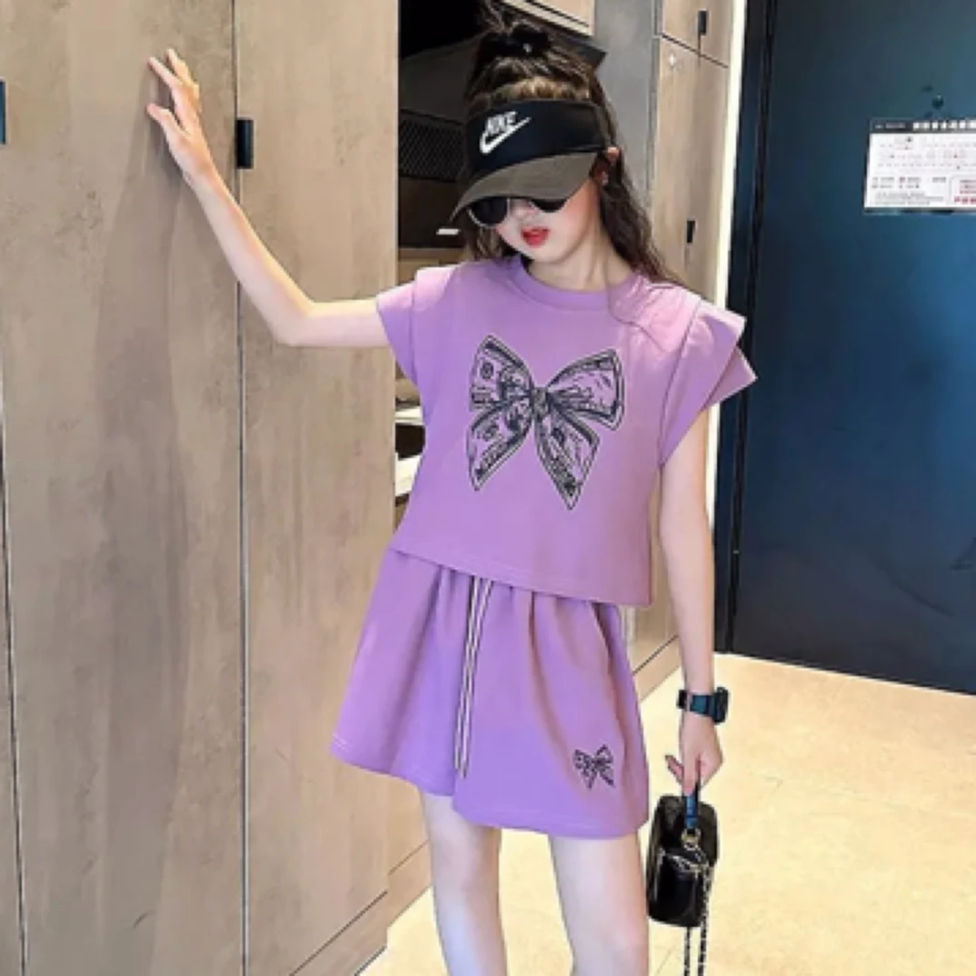 女童飞袖套装夏季新款洋气舒适时尚休闲韩版两件套