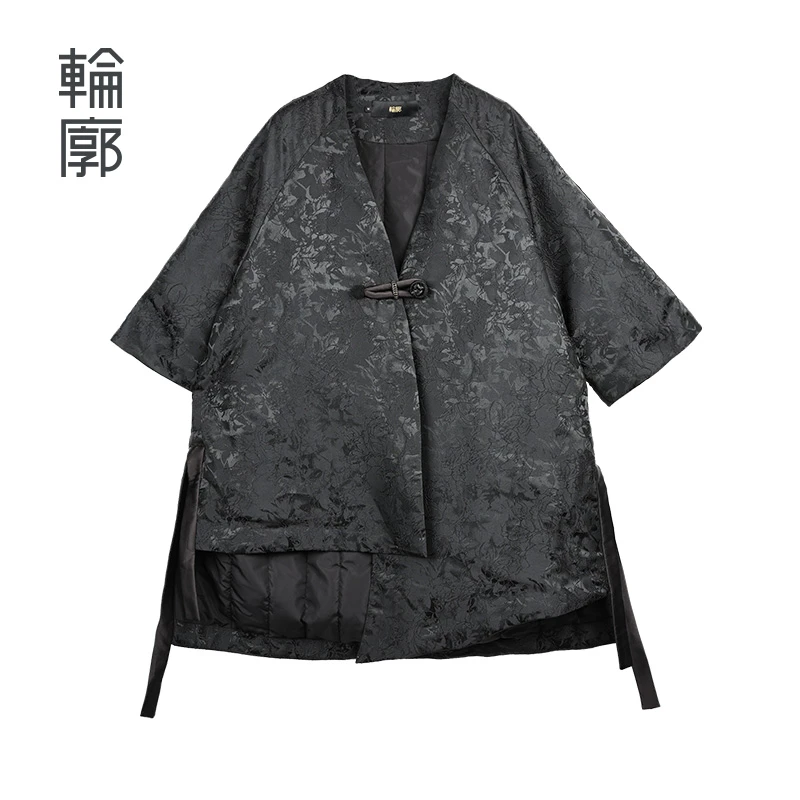 轮廓中式复古不对称棉服中国风气质休闲重磅提花保暖棉衣L244Y025