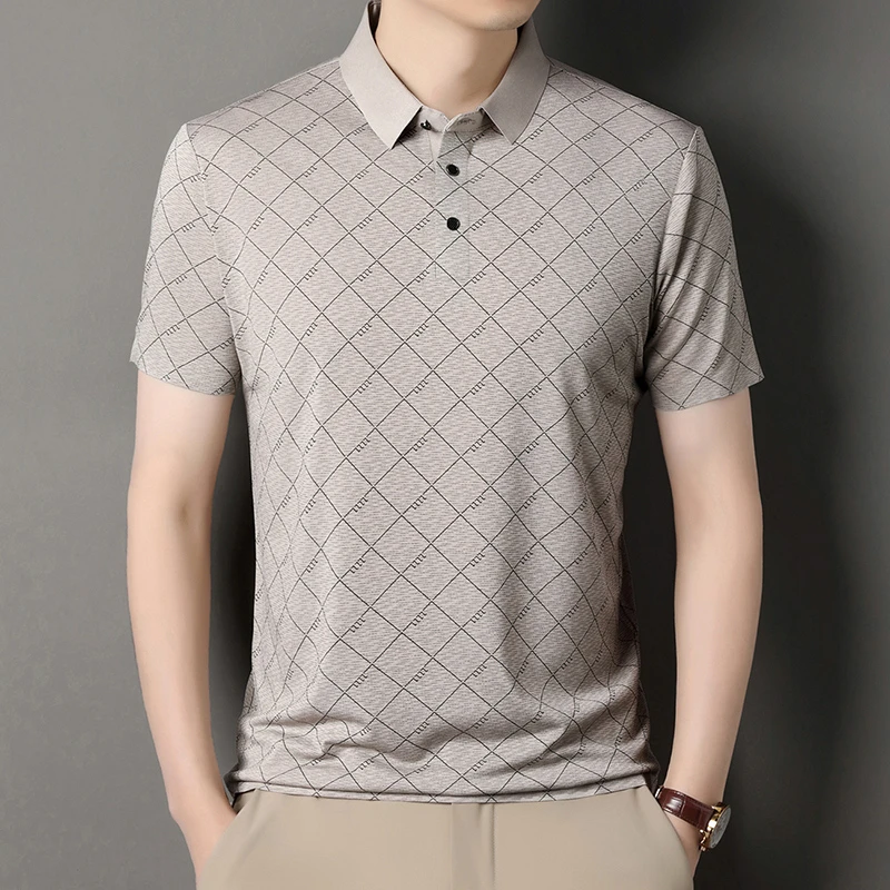 新款冰丝无痕夏季薄款POLO衫高档时尚打底翻领商务宽松休闲半袖男