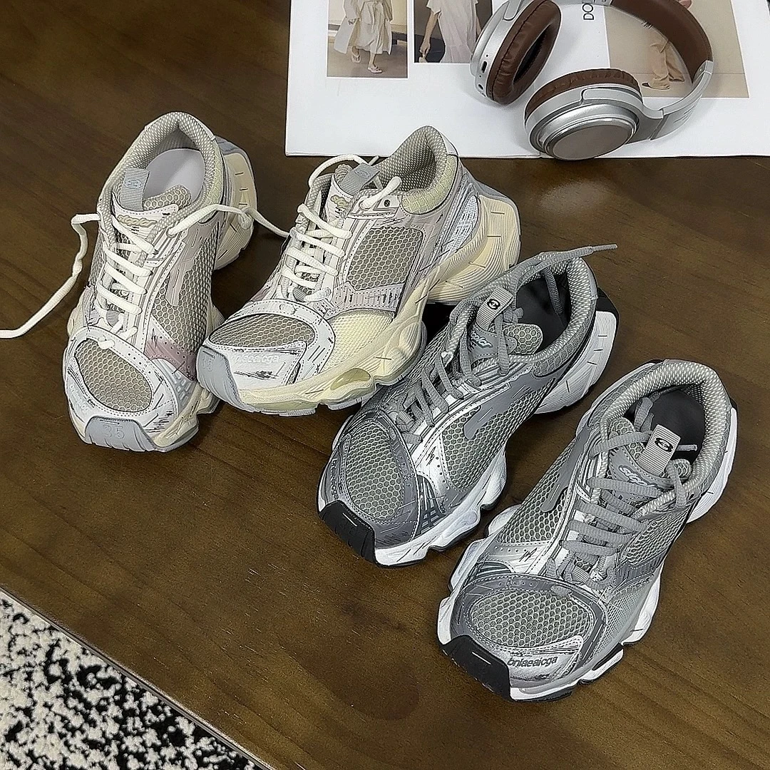 8855-22巴黎订书机机厚底老爹鞋25春新款真皮做旧增高网布运动鞋