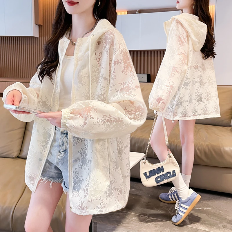 大码女装设计感薄款连帽防晒上衣女夏季新款韩版宽松百搭透气外套